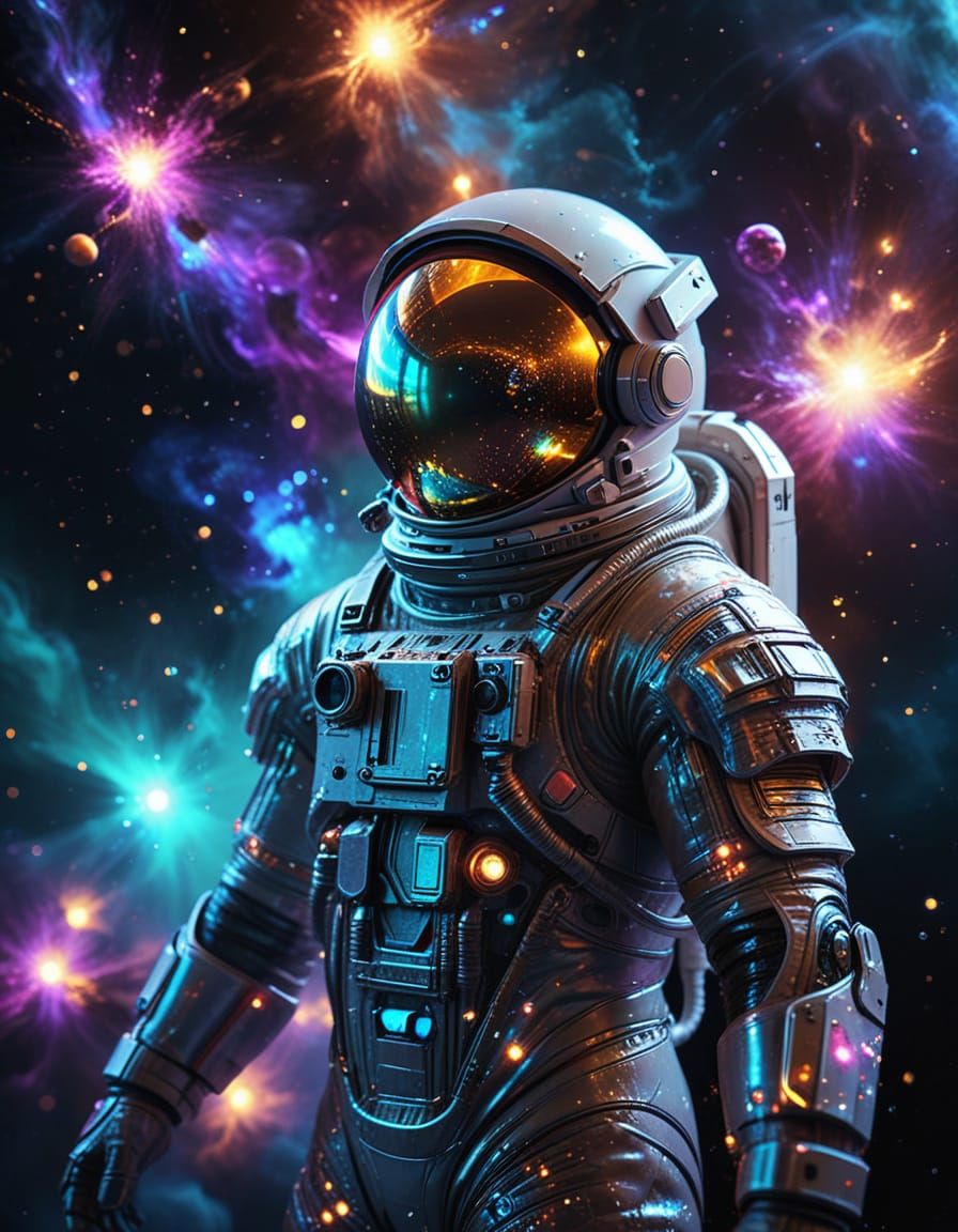 Surreal Astronaut Drifts Through Glowing Nebulae in Vibrant ...