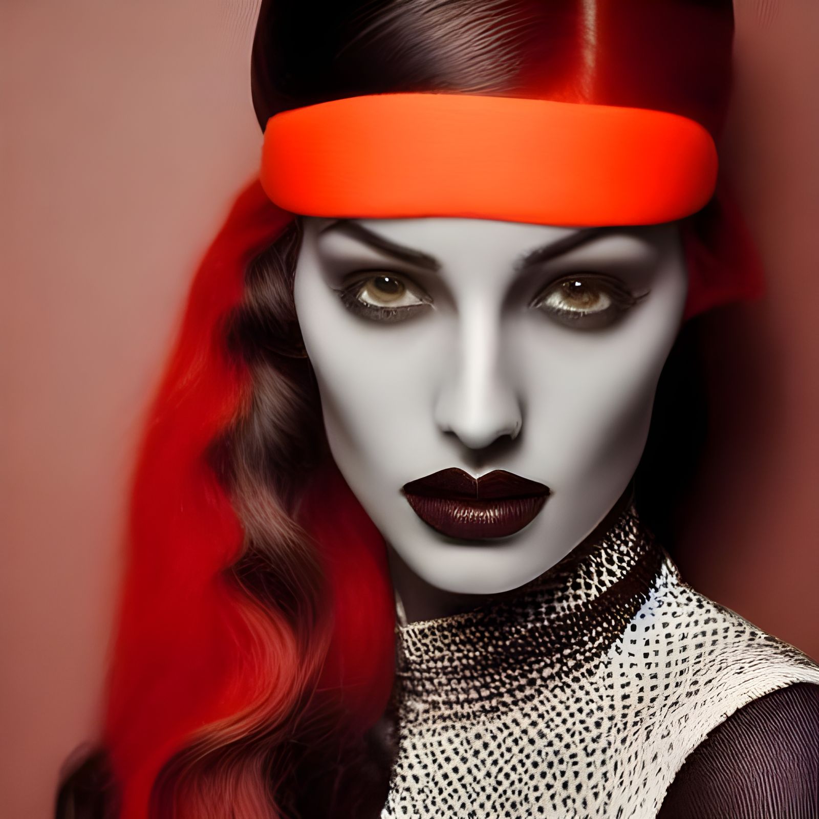 Woman on Orange Couch in Contemporary Style