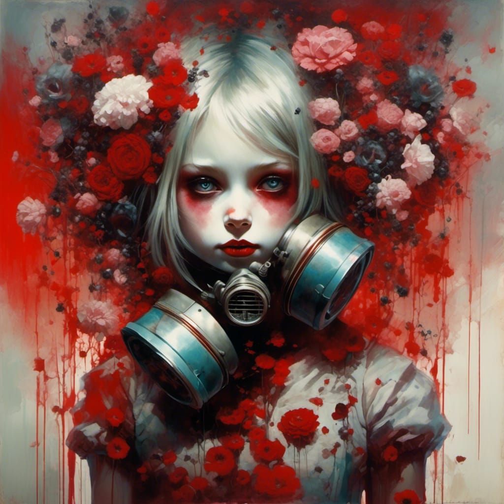 Alice in Wonderland with Gas Mask, Matte Painting