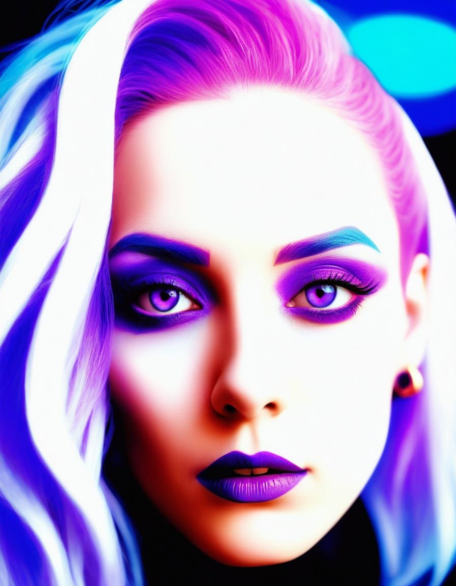 Stunning portrait of Gothic woman with iridescent purple hai...