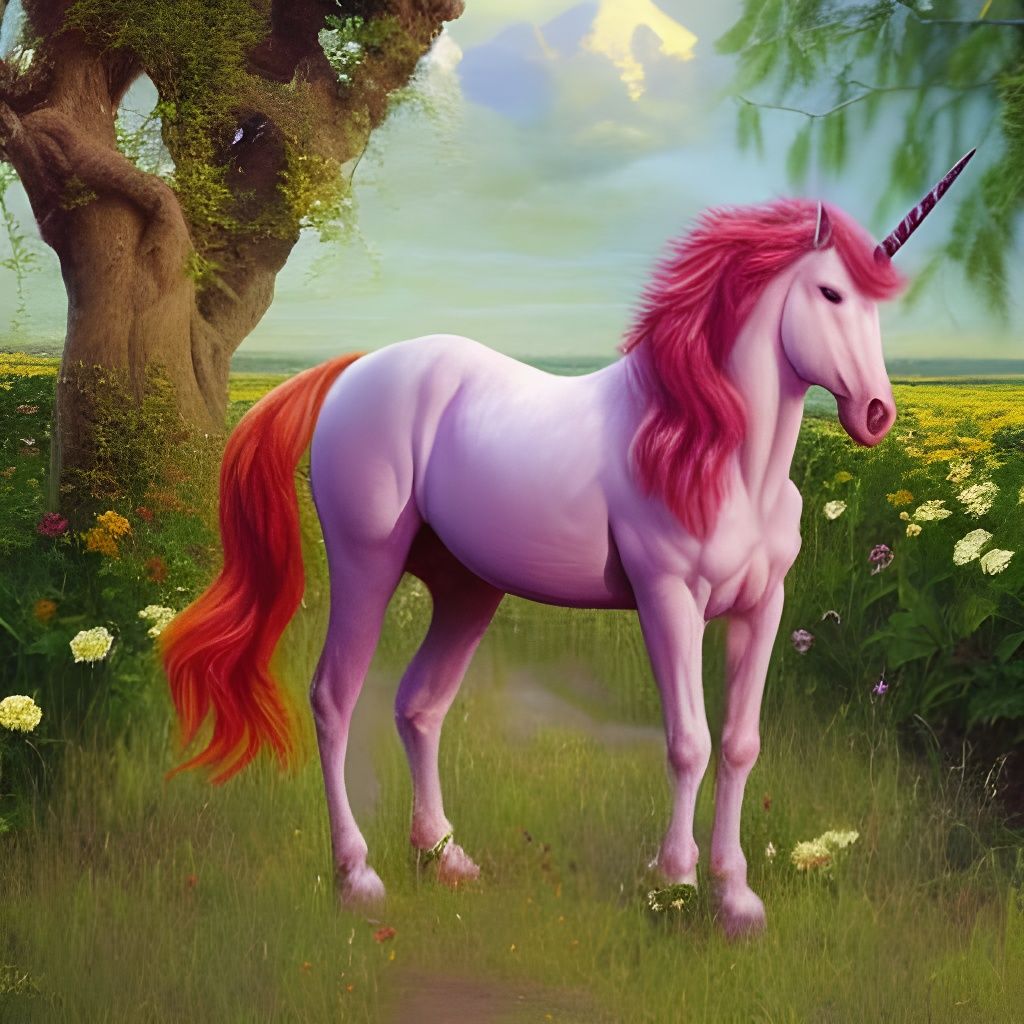 Unicorn and Flowers as Oil Painting