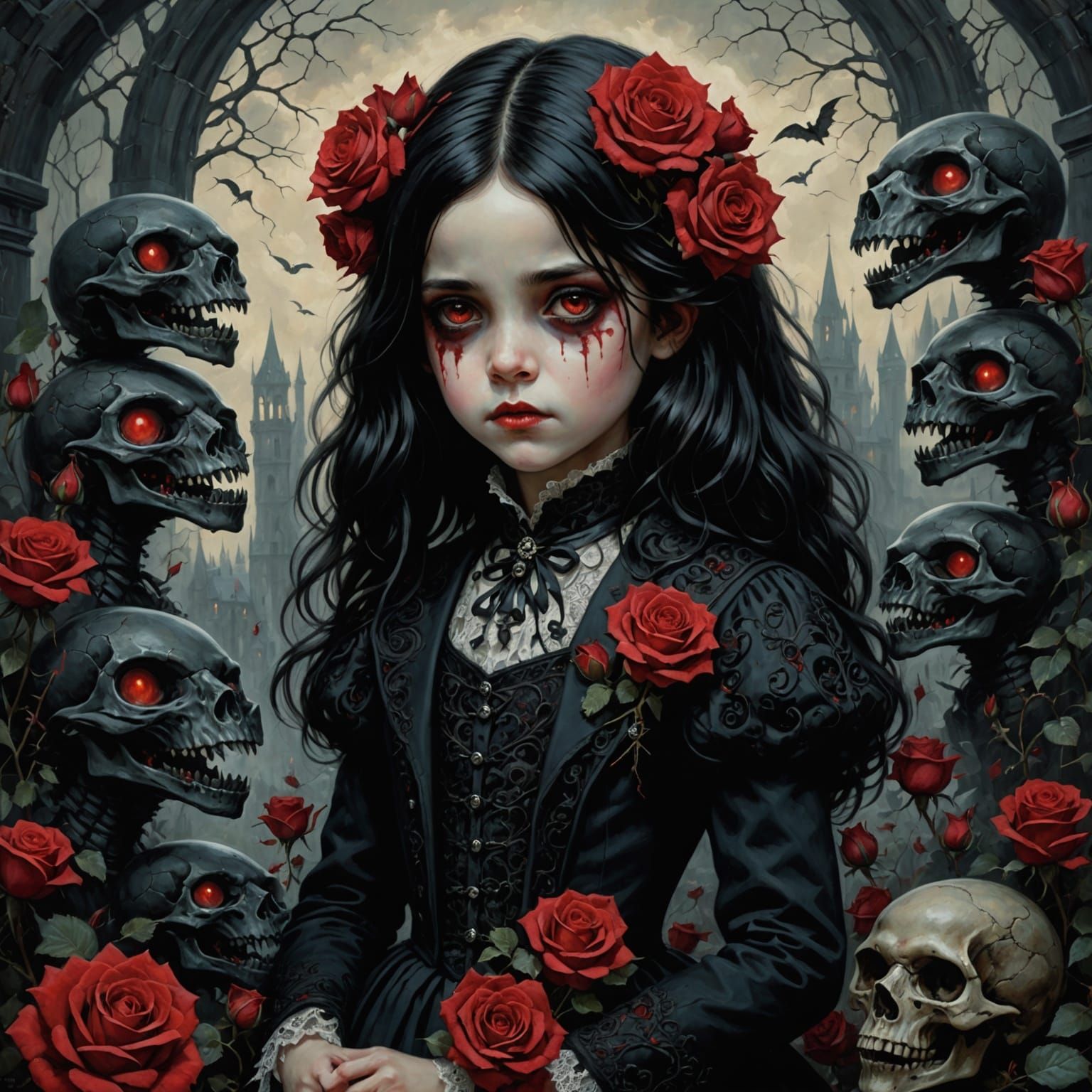 Gothic Child with Dragon in Victorian Setting