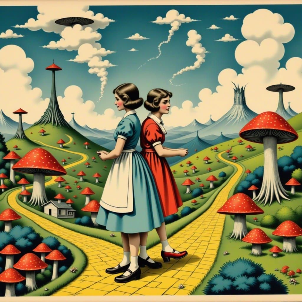 Vintage Fantasy Postcard: Whimsical Wonderland Landscape