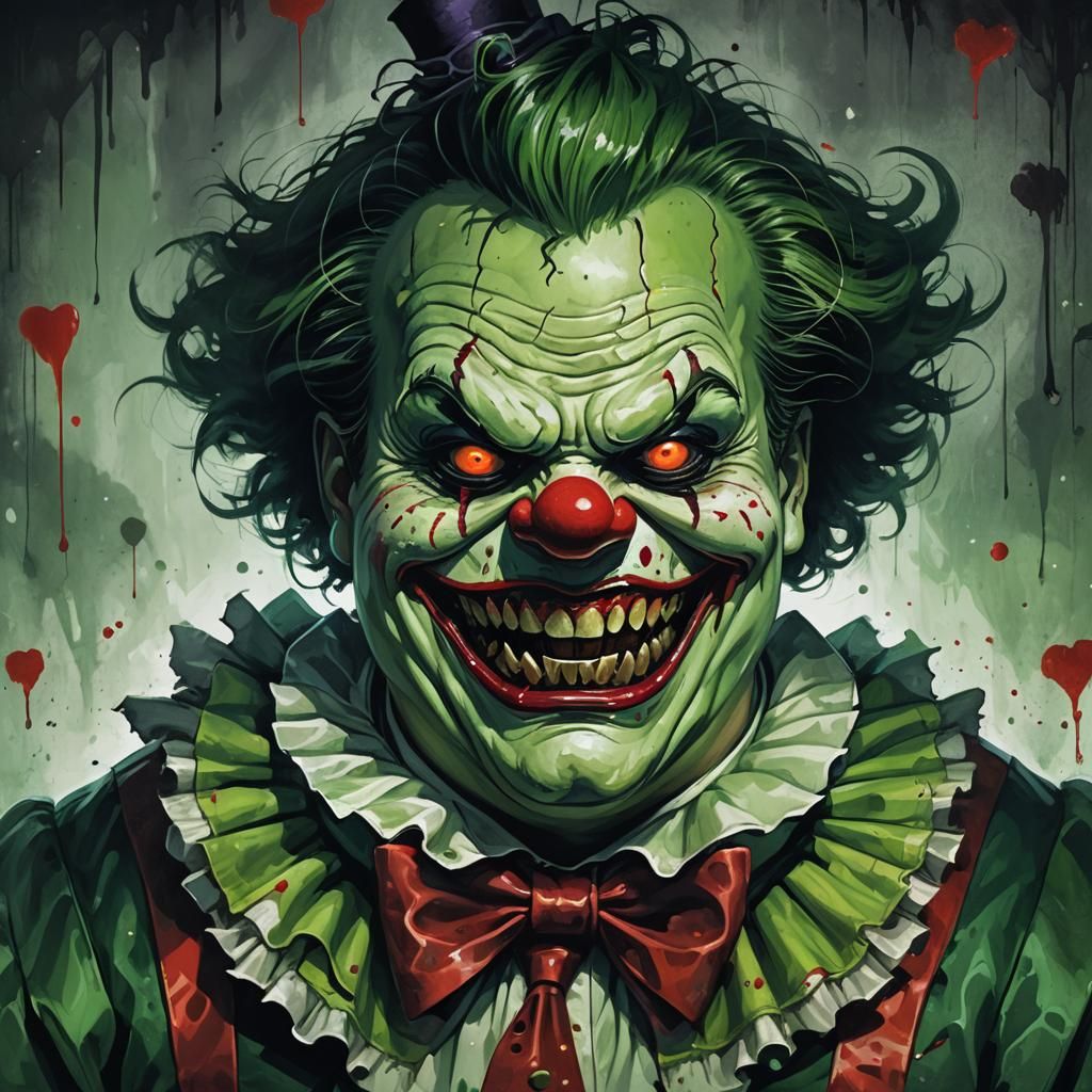 Creepy Zombie Clown with Glowing Eyes: Dark Fantasy Art