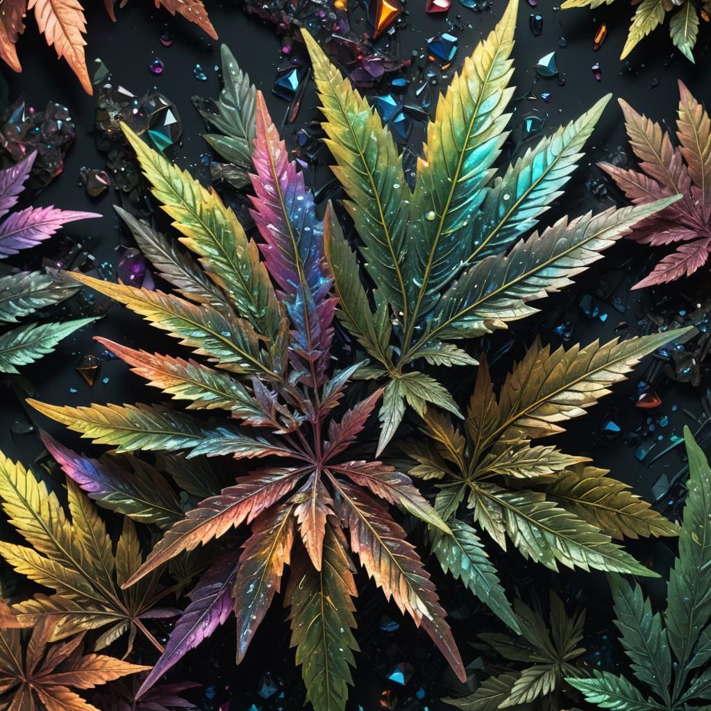 Crystallized Marijuana Leaf in Hyperrealistic Concept Art