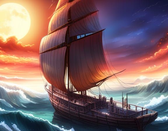 Anime Fire Vessel on Moonscape in 8k