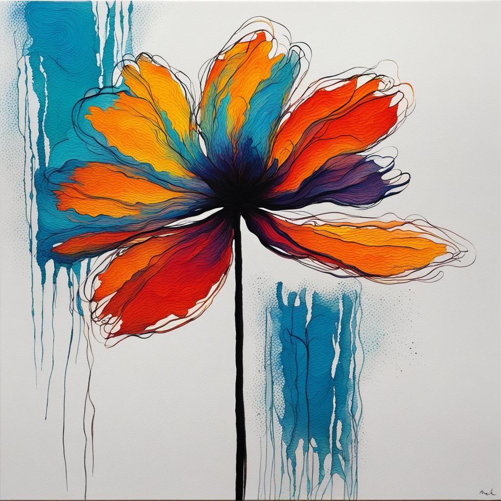 Minimalist Line Art Flower in Expressionist Style