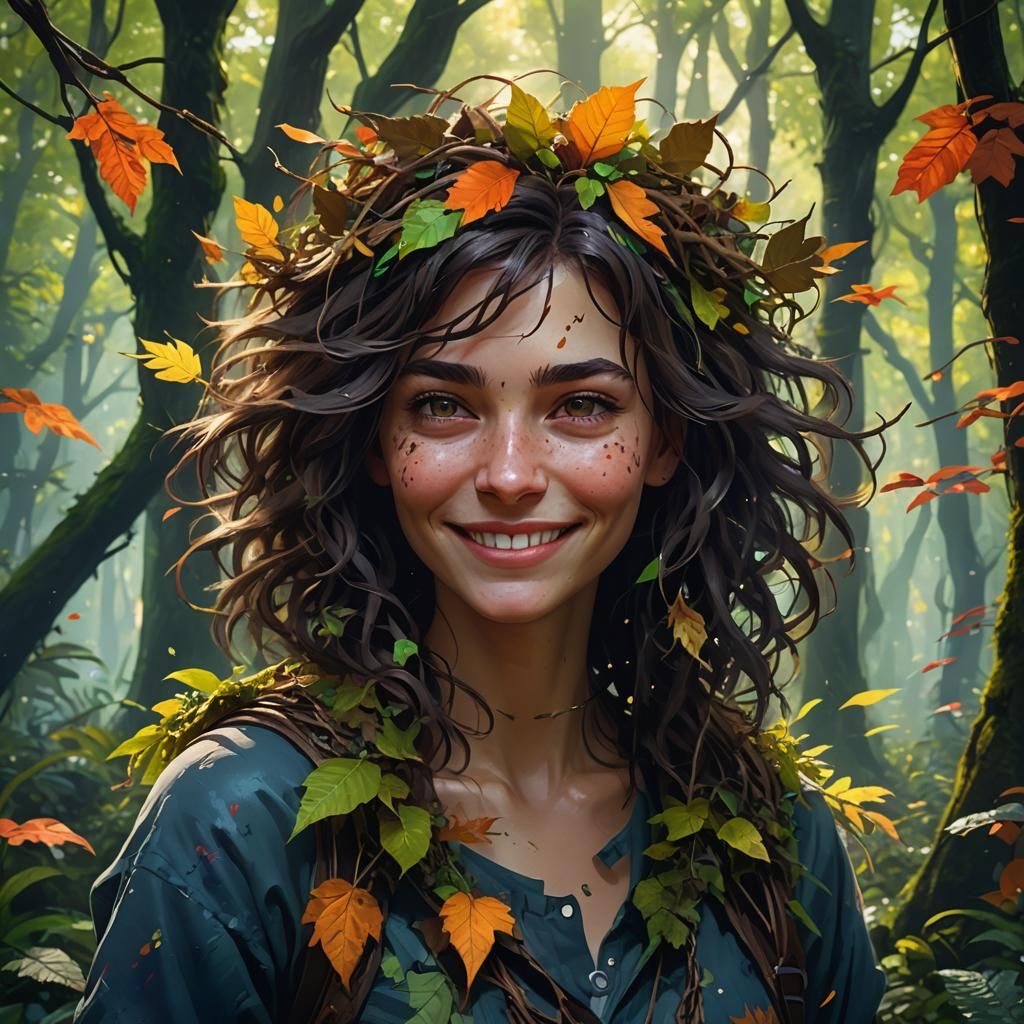 Mystical Forest Druid with Art Nouveau Details