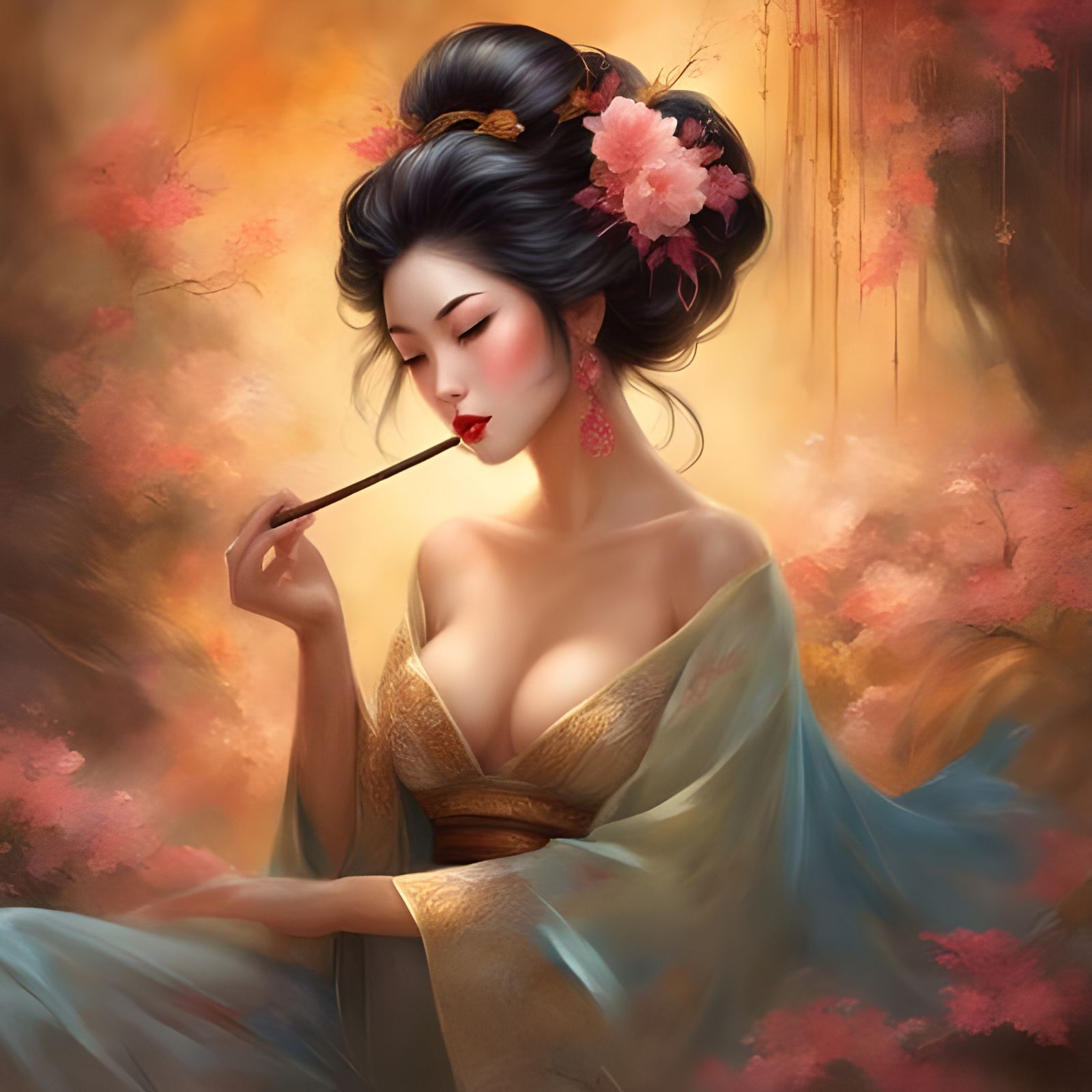 Beautiful Geisha in Dark Lingerie: Royo-Inspired Art