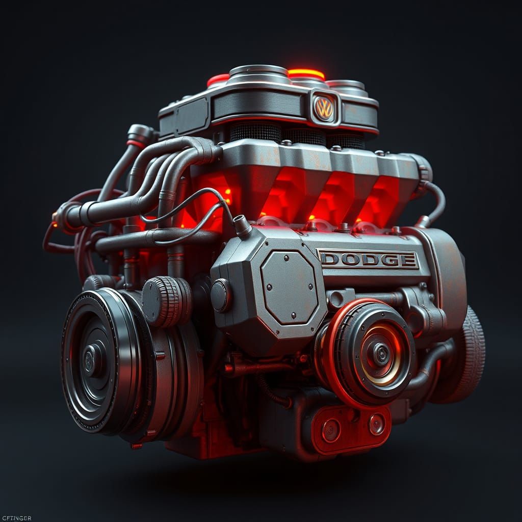 Surreal Dodge Engine Concept Art in Cyberpunk Style