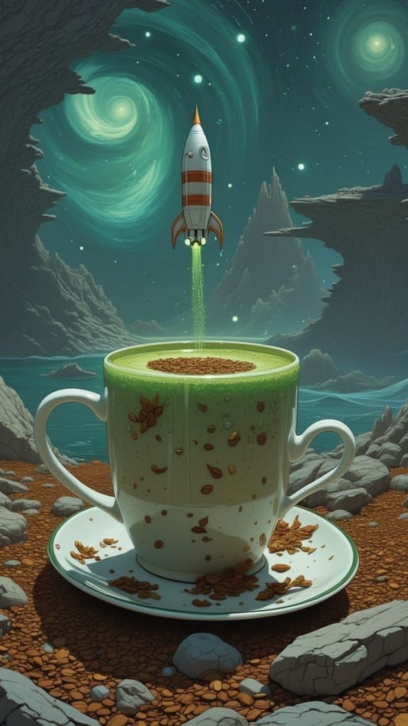 Surreal Teacup Nebula with Astronaut in Cosmic Nightmare