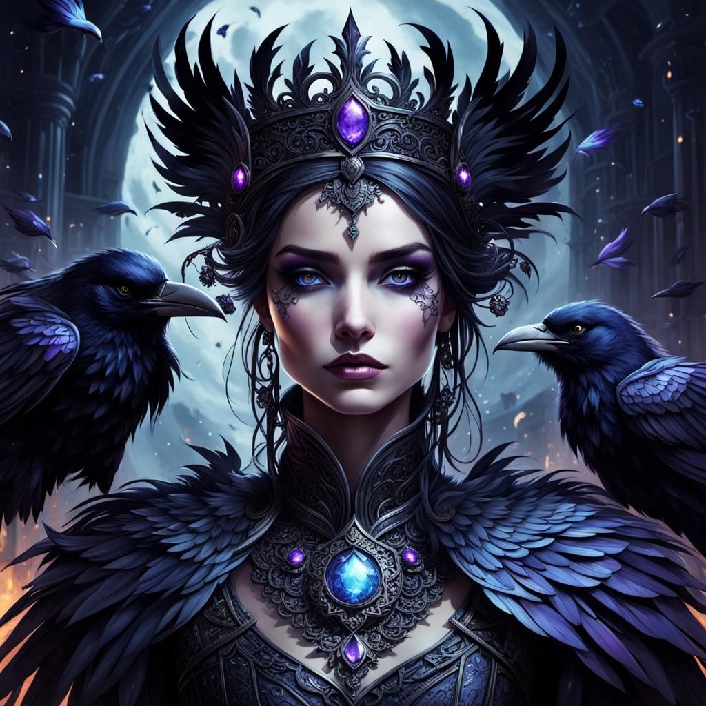 Fantastical Raven Queen with Dramatic Lighting