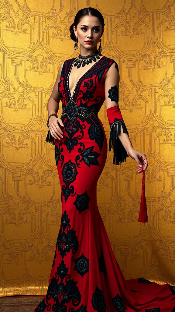 Elegant Art Deco Woman in Luxurious Evening Gown