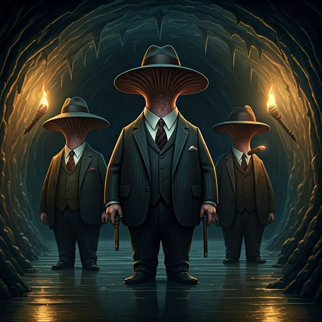 Mushroom Mobsters in a Gothic Cave