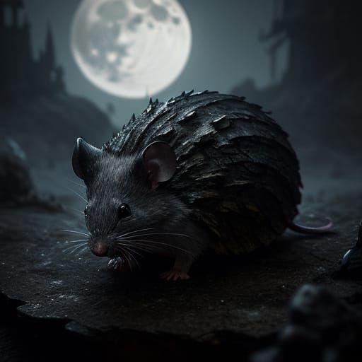 Tiny Mouse Sleeping in Snail Shell Under Moonlight