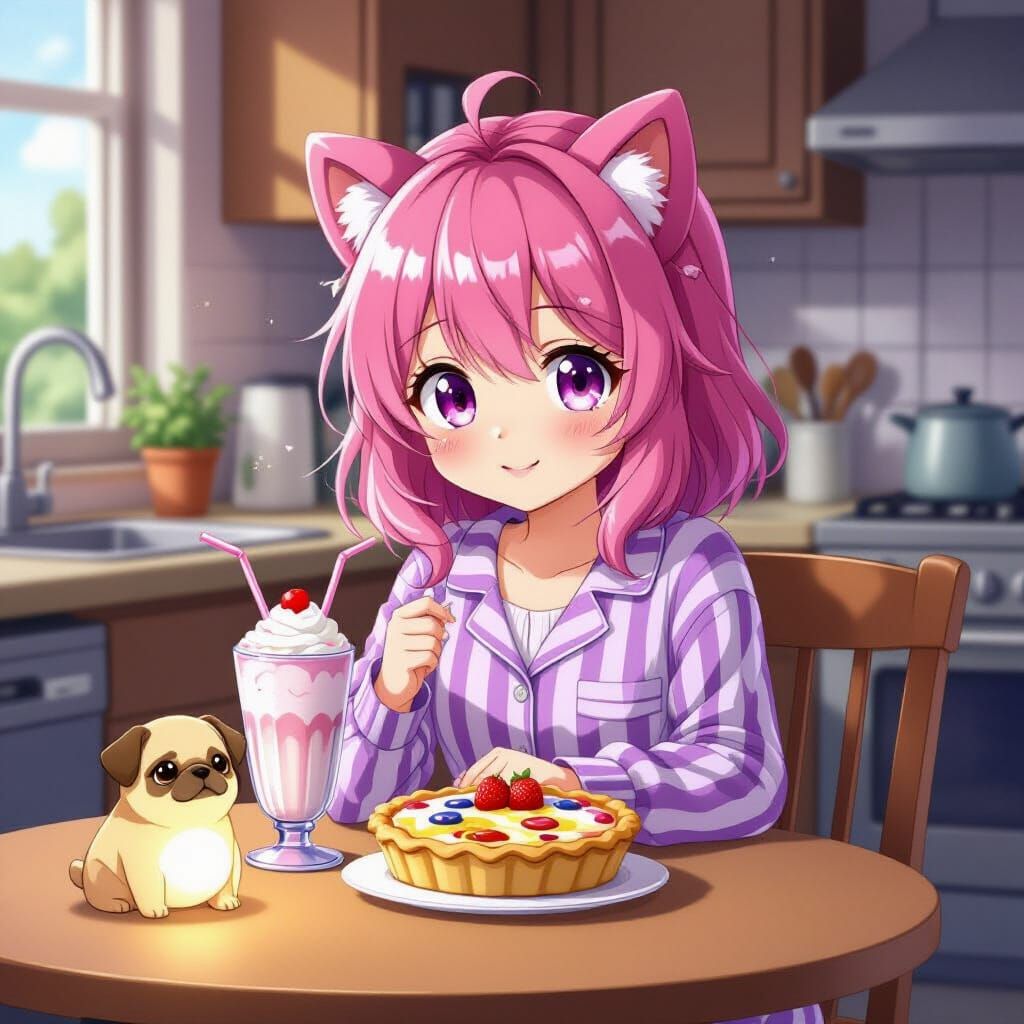 Anime Girl with Milkshake in Studio Trigger Style