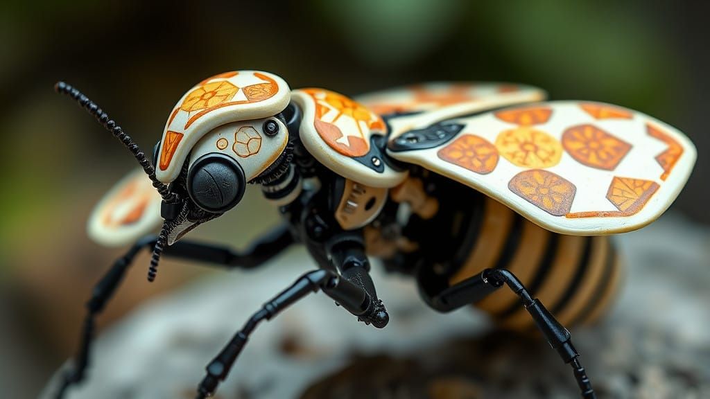 Surreal Robotic Insect with Ornate Ceramic Details