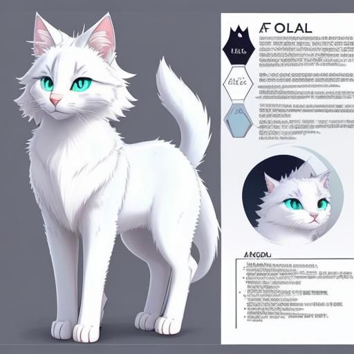 Feral White Cat Character Reference Sheet