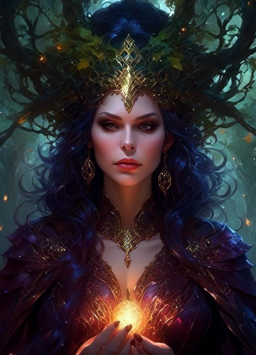 Luminous Forest Witch Portrait in Digital Art Style