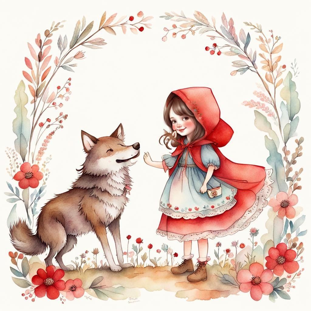 Little Red Riding Hood, Watercolor Children's Illustration