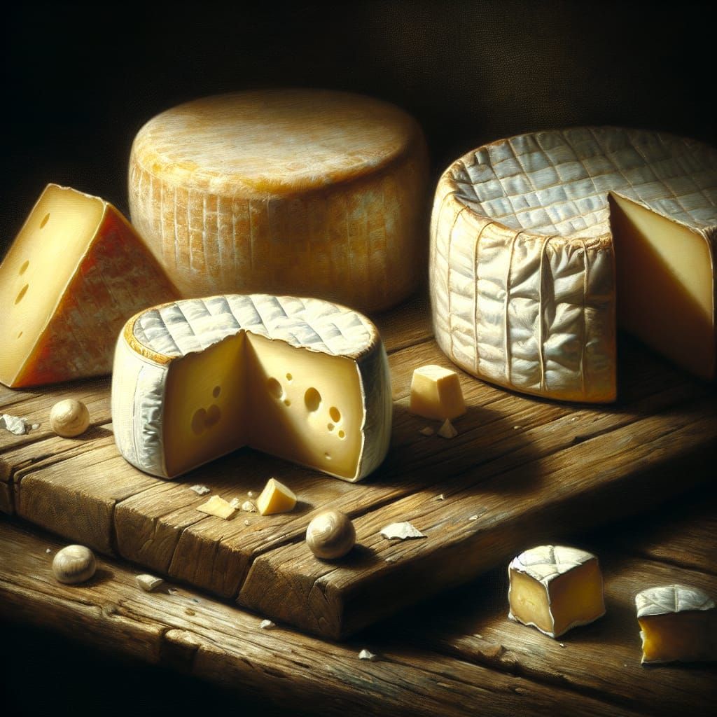 Renaissance Still Life: Three Cheeses in Oil Paint