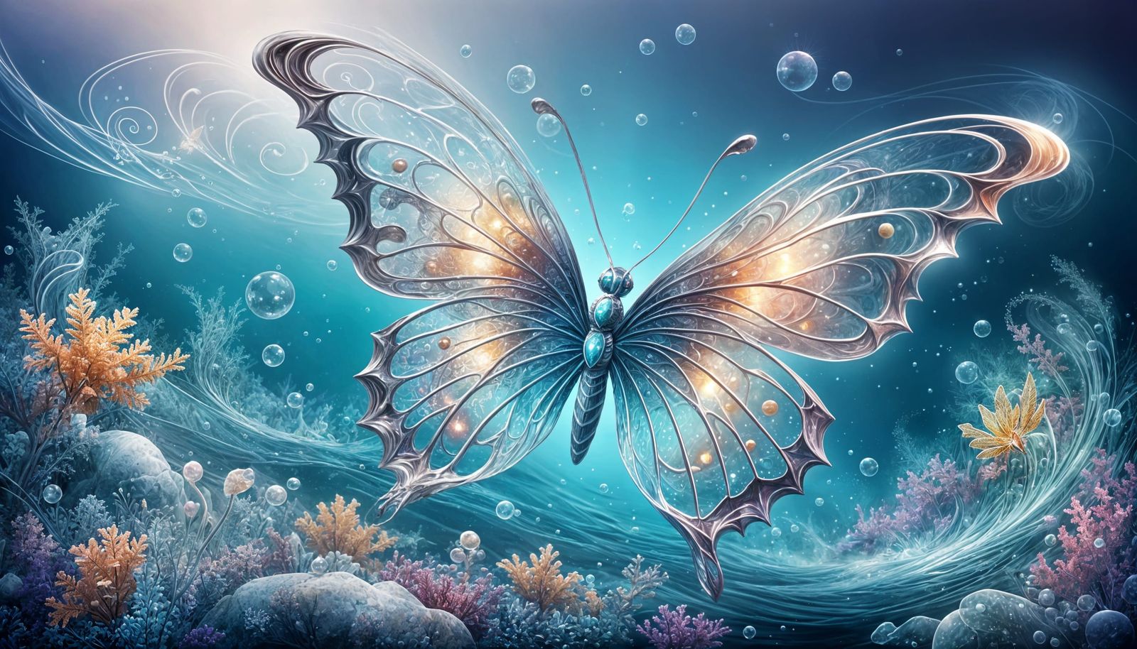 Ethereal Sea Crystal Butterfly in Mist