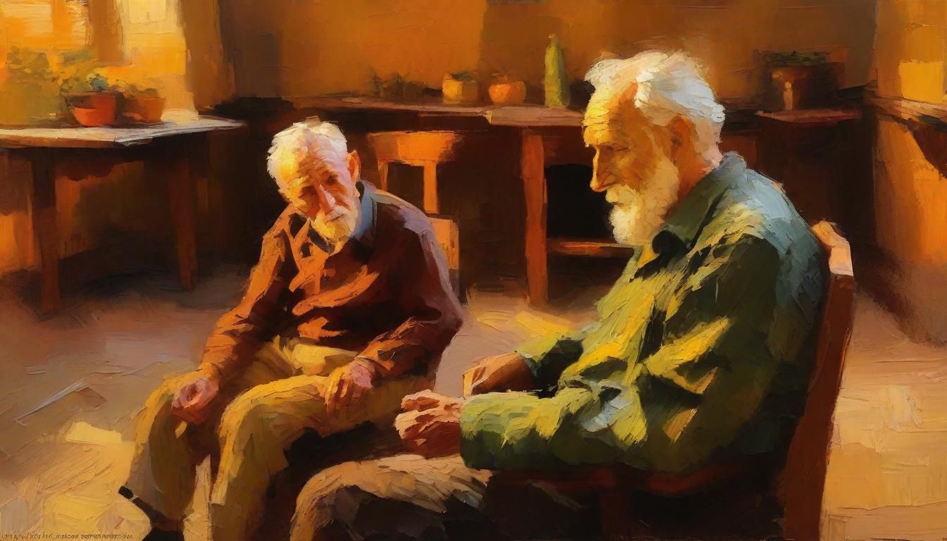 Grandfather and Grandson in Warm Impressionist Oil Painting