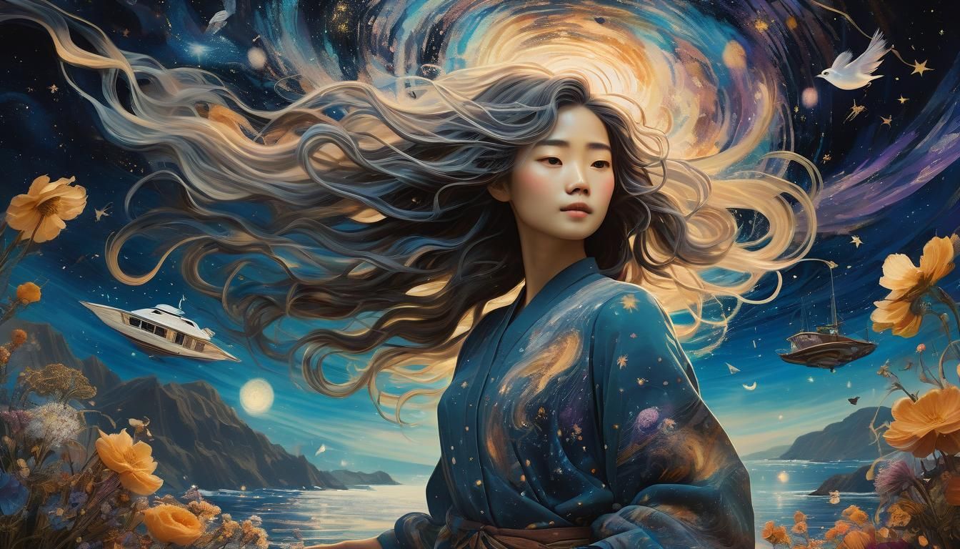 Woman Holding Galaxy: Dreamy Surrealism in 8K