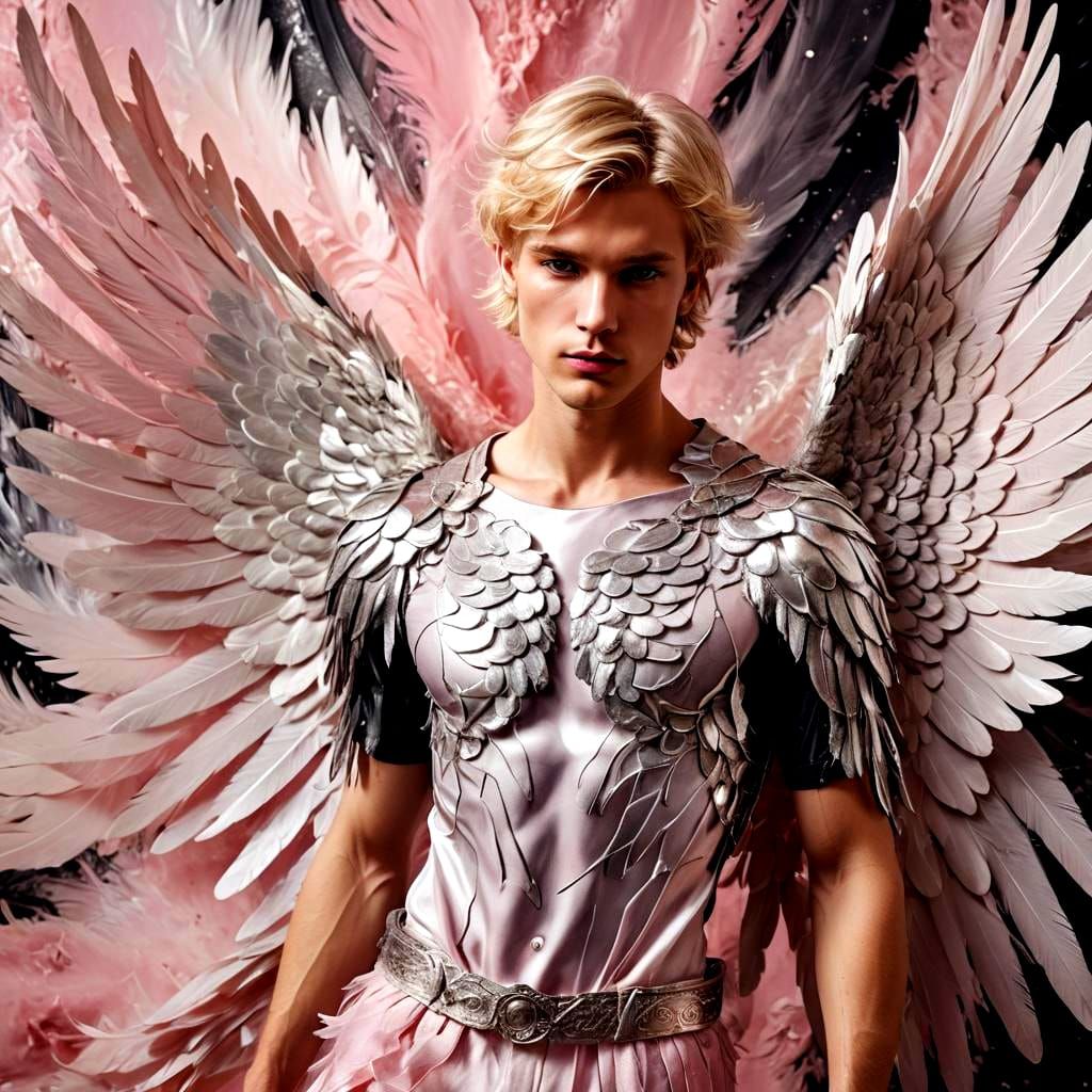 Portrait of a Beautiful Blond Angel with Silver Wings