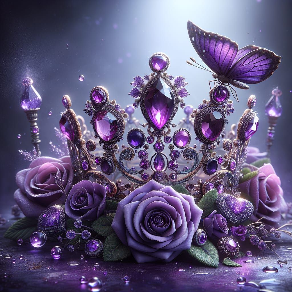 Purple Crown and Roses Macro Photograph