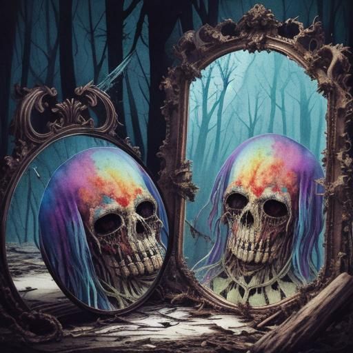 Macabre Glitch Art: Monster and Broken Mirror