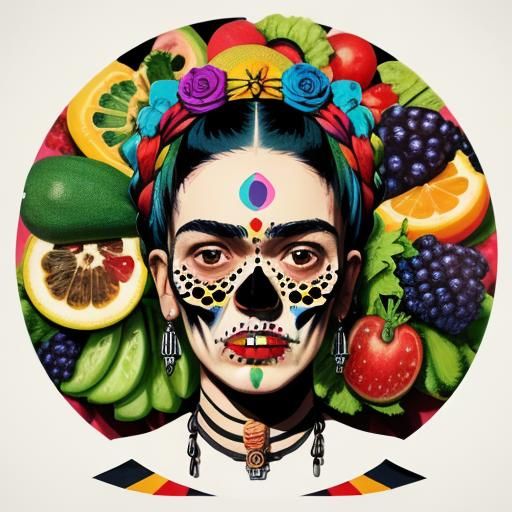 Frida Kahlo Skull Still Life in Pop Art Style