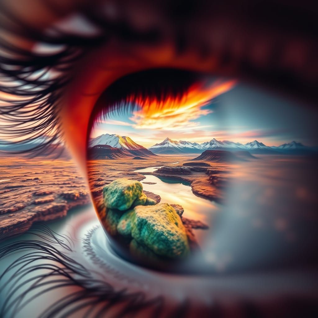 Magical Landscape Double Exposure Inside an Eye