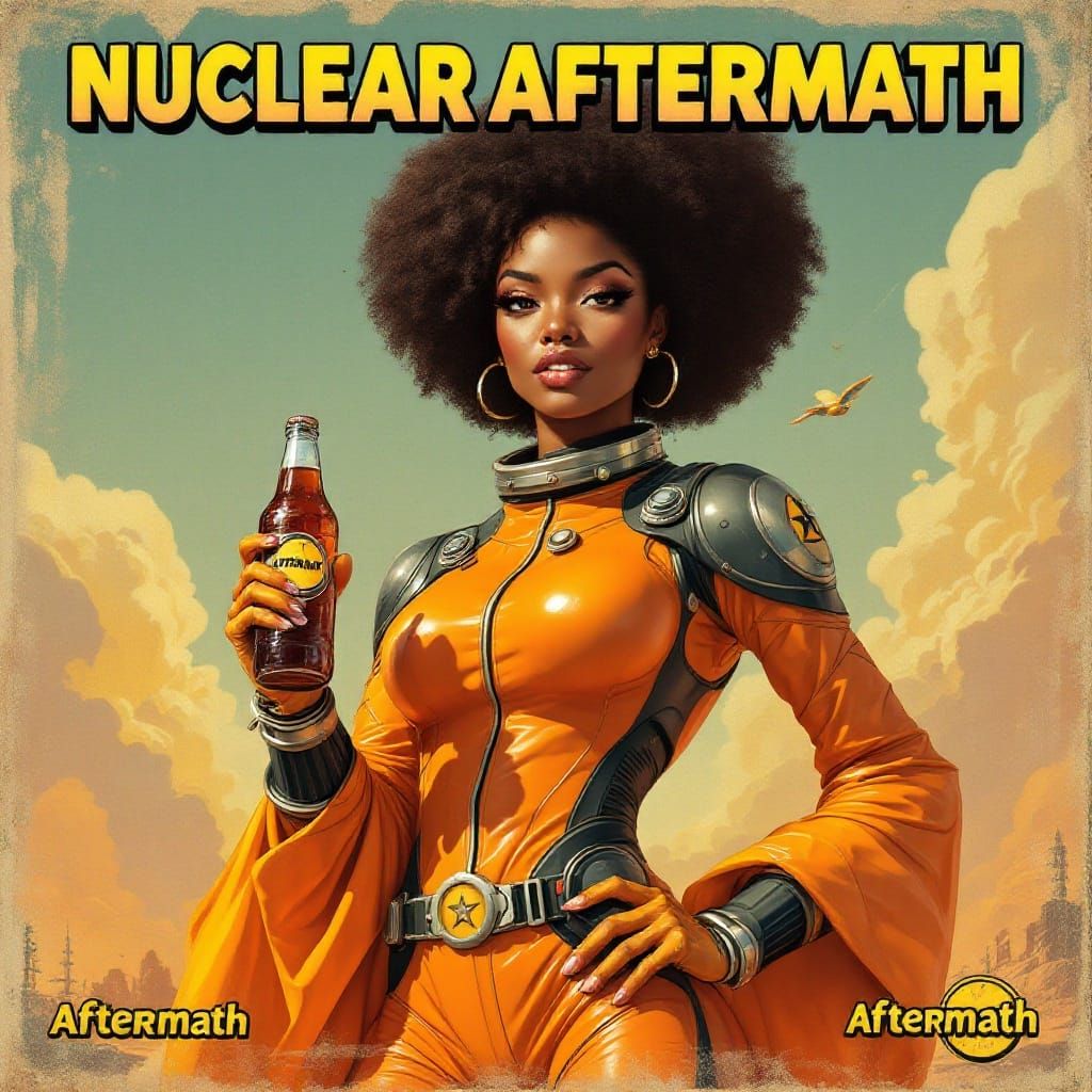 Sleek Black Woman in Retro-Futuristic Space Suit, Holding At...