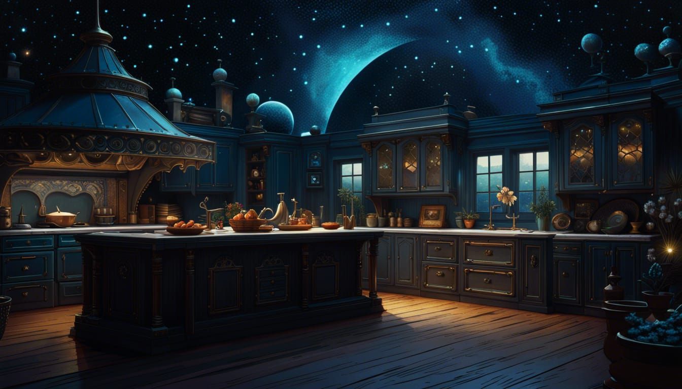 Mermaid's Starry Kitchen: Dark Fantasy Illustration