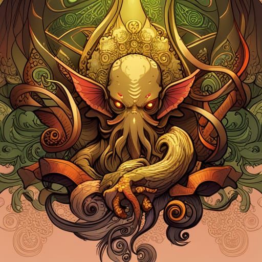 Cthulhu with Luminous Colors and Golden Outlines