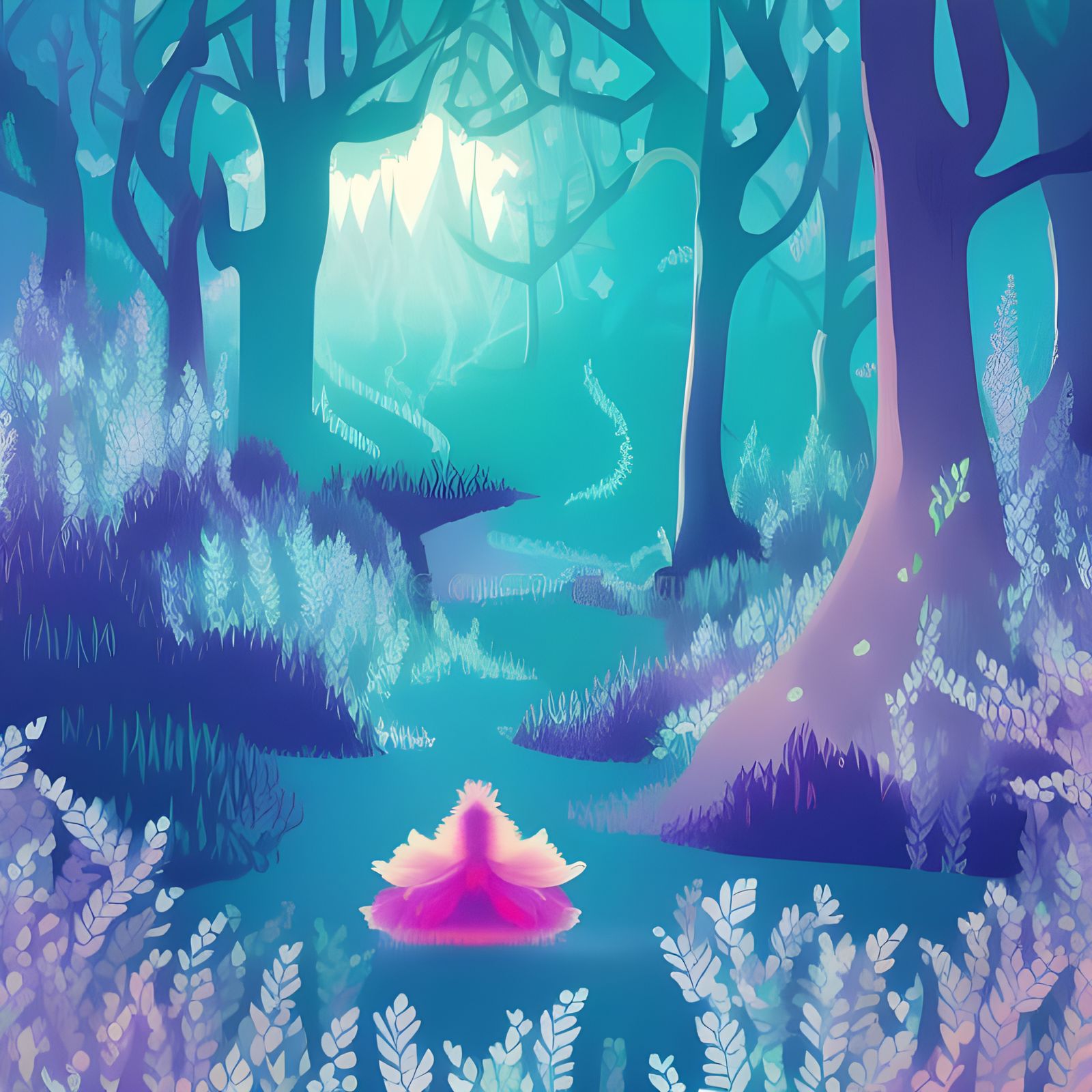 Magical Forest in Vector Illustration with Luminous Stars
