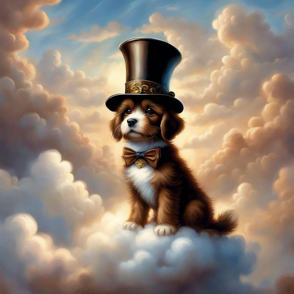 Puppy on Clouds in Ethereal Fantasy Style