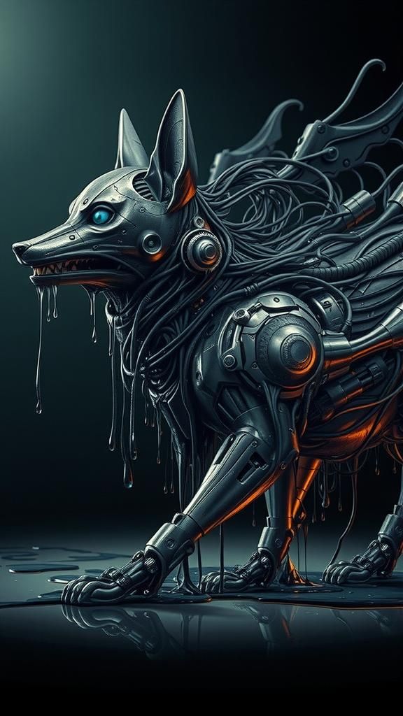 Melting Robotic Fox in Dystopian Slime