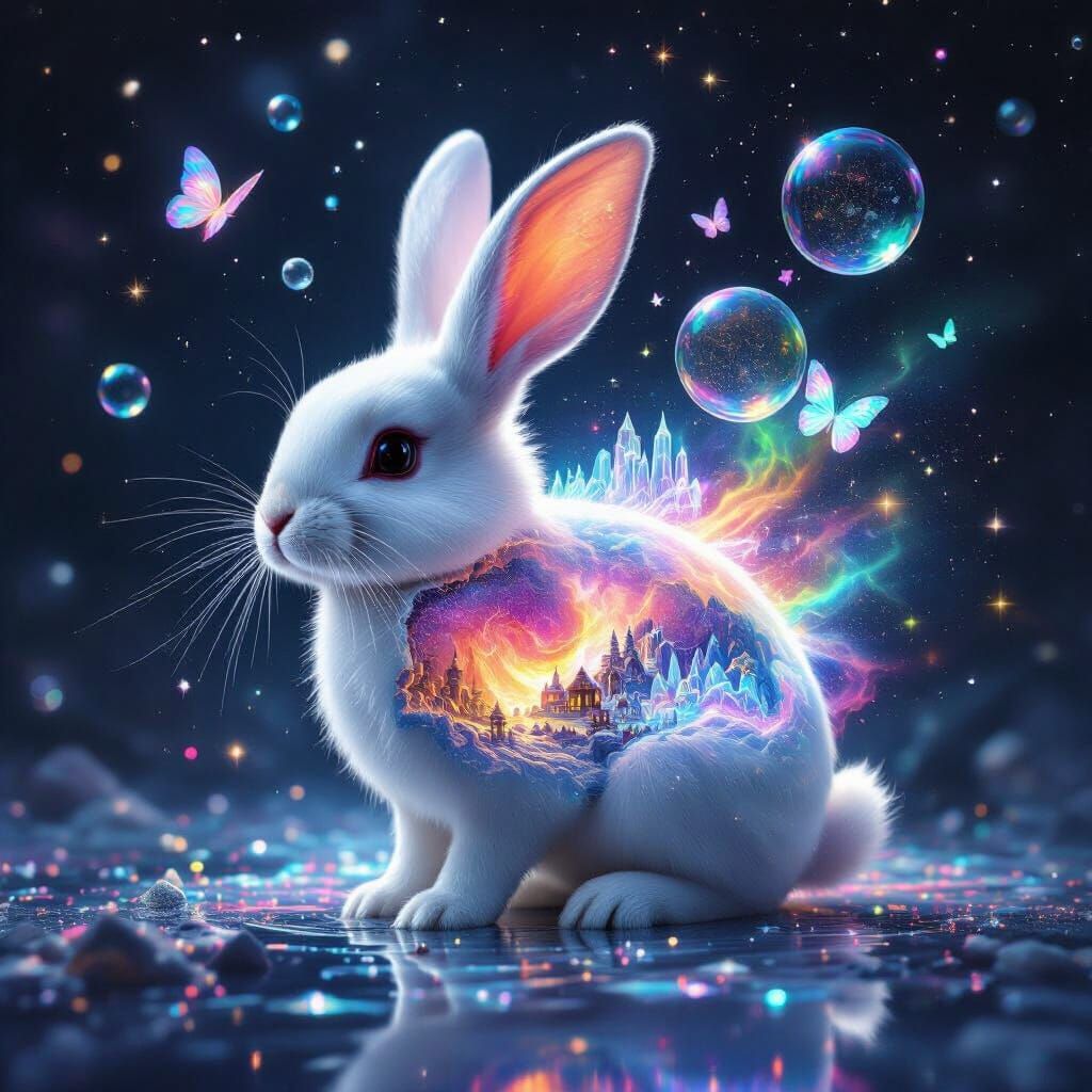 White Rabbit Galaxy Explosion Crystal Cave Fantasy Photograp...