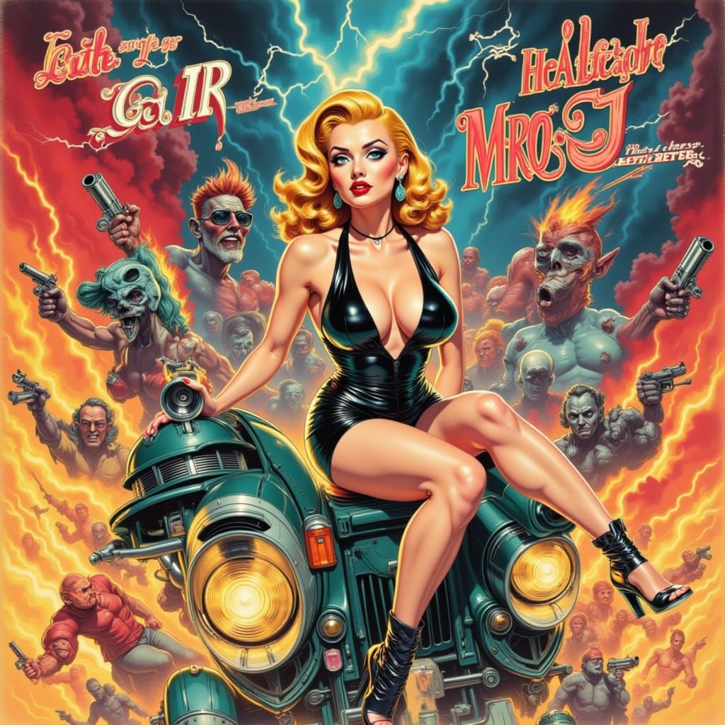 1950s Pin-Up Beauty Rides Dalek in Neon Sunset