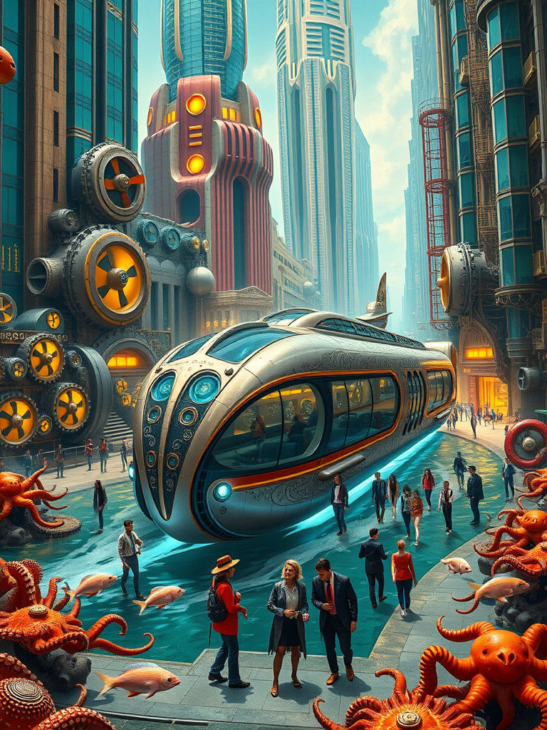 Dieselpunk Aquabus in Submerged Atlantis Plaza