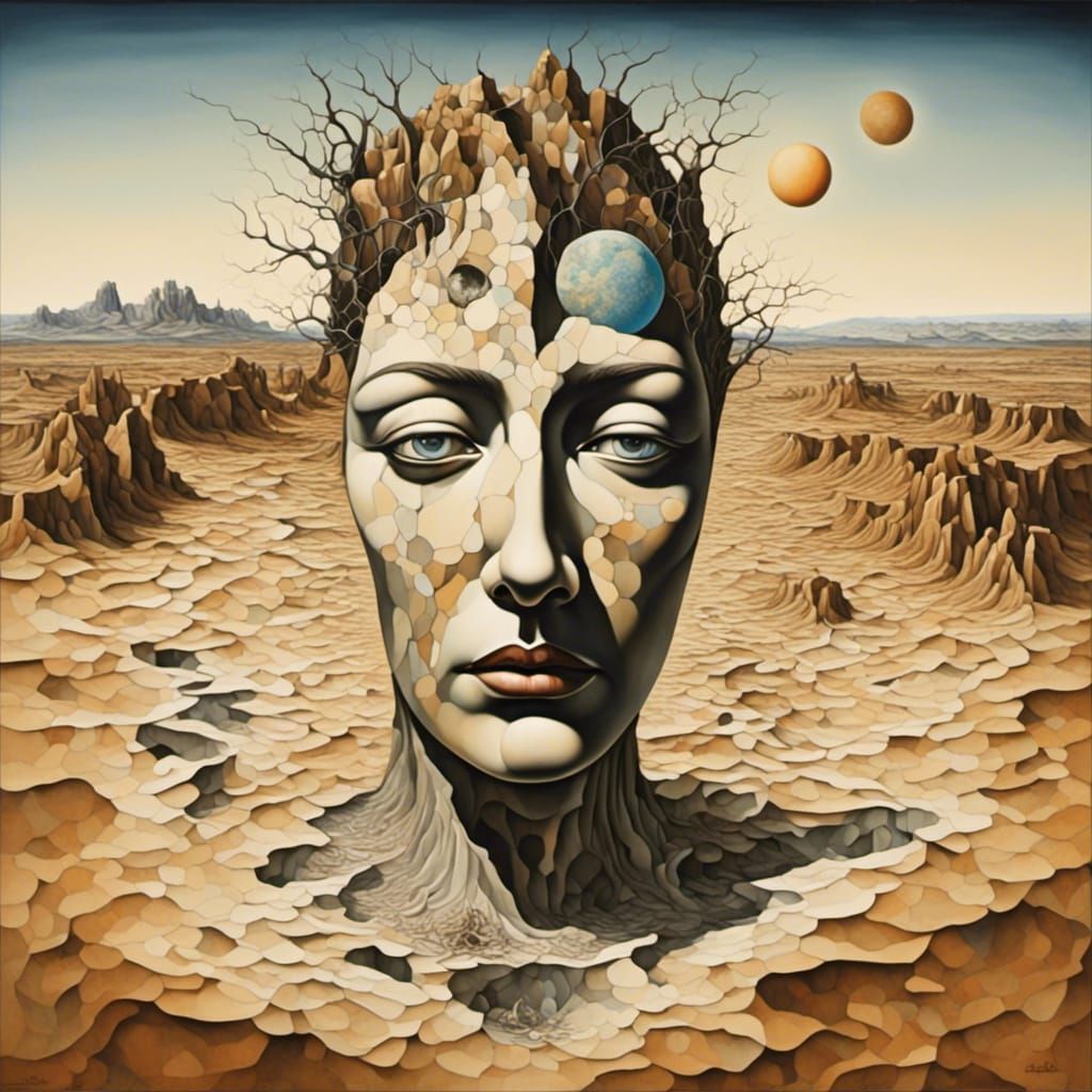 Surreal Abstract Face in Desert Landscape