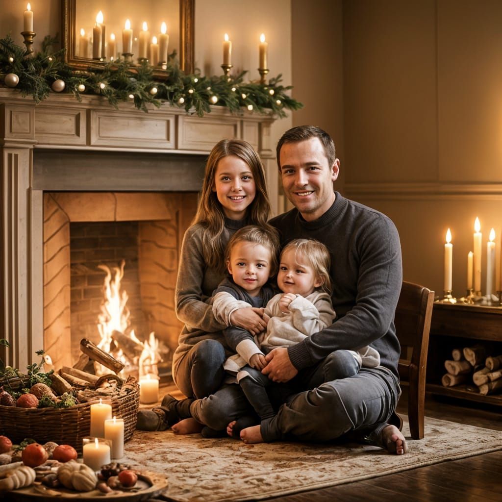 Cozy Family Moment by the Fireplace