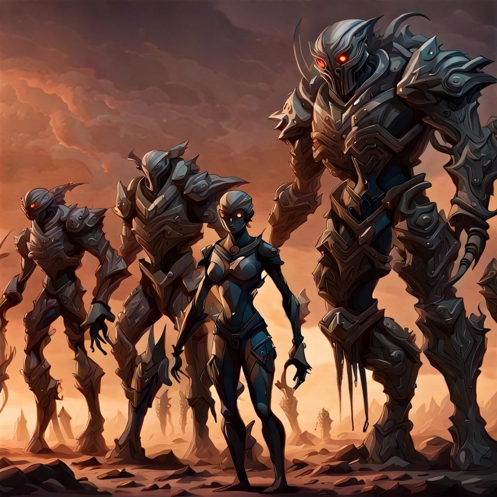 Shadowy Alien Warriors with Multiple Arms