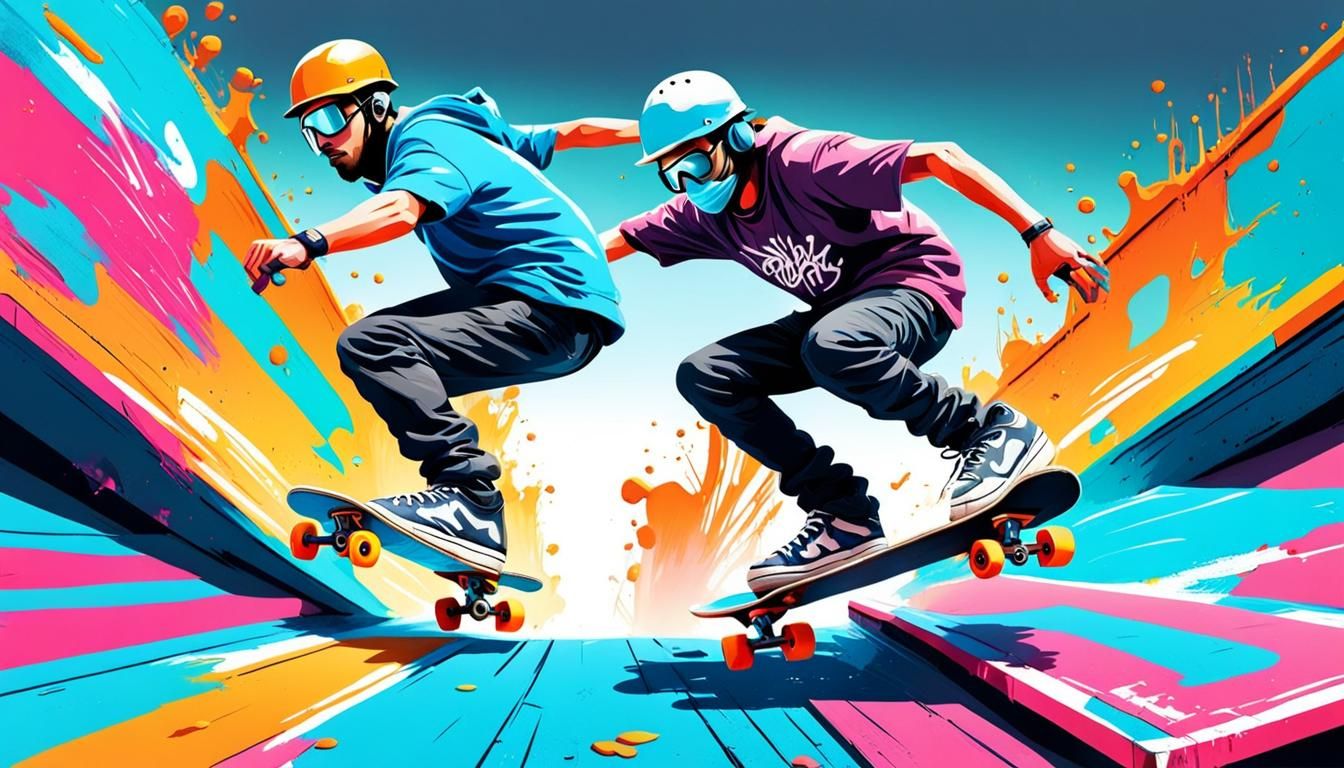 Skateboarding Jump in Graffiti Splash Art Style
