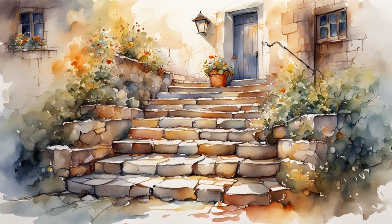 Medieval House Amidst Whimsical Cobblestone Steps