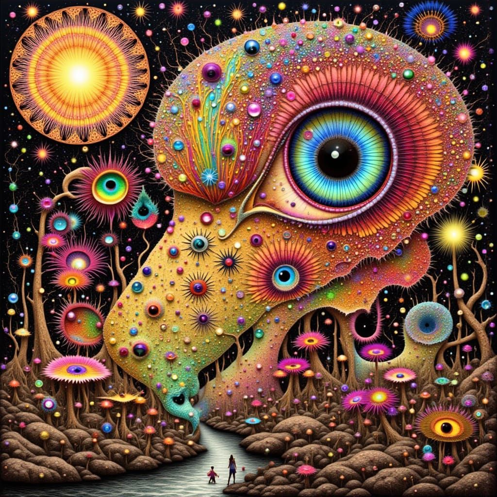 Surreal Landscape with Exquisitely Beautiful Alien Black Rai...