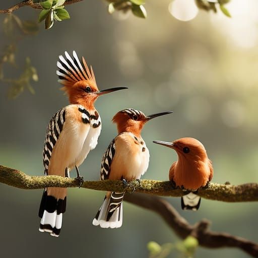 Hoopoe Bird in Lush Floral Scene, Hyperrealistic Oil Paintin...