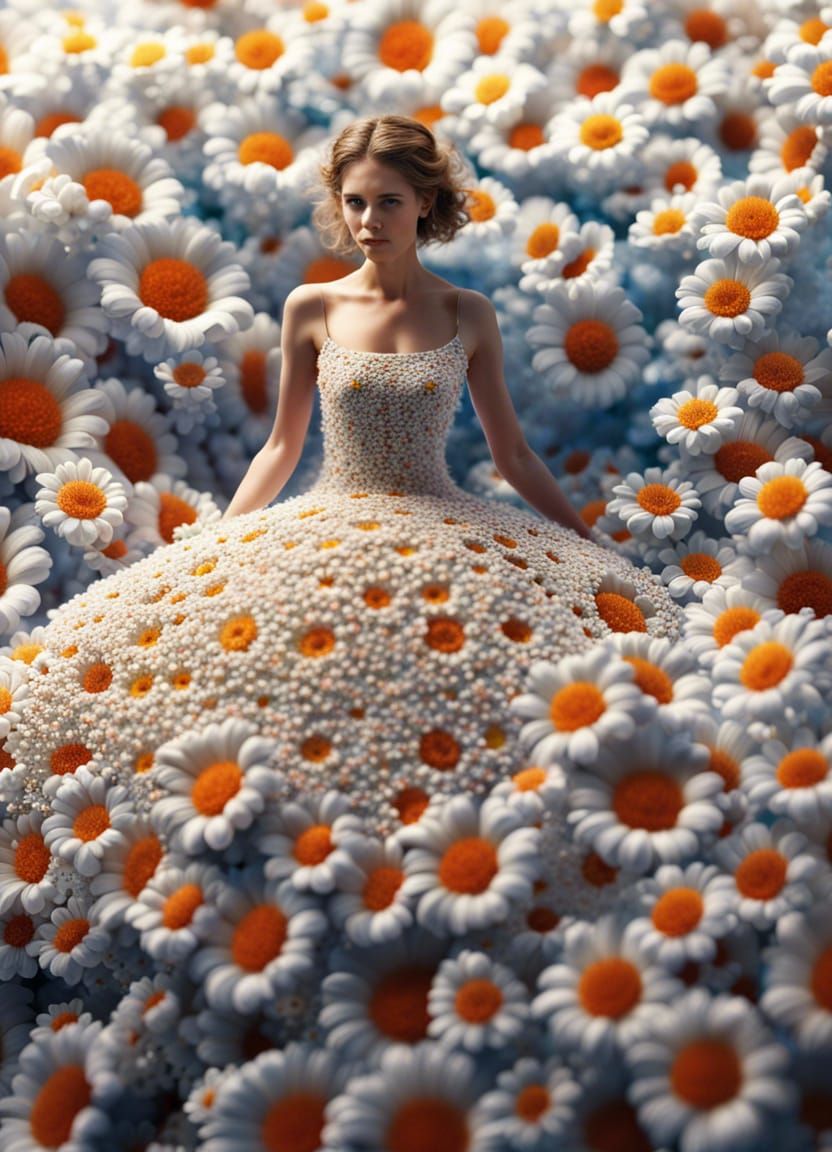 Woman in Floral Dress: 3D Matte Painting